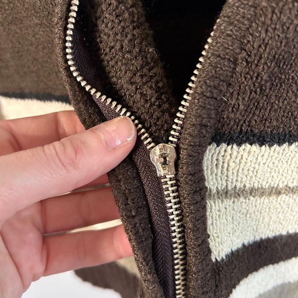 Y2K EXPRESS 90s Brown Rugby Striped Sweater Jacket Academia Preppy Après Size M - Picture 4 of 10